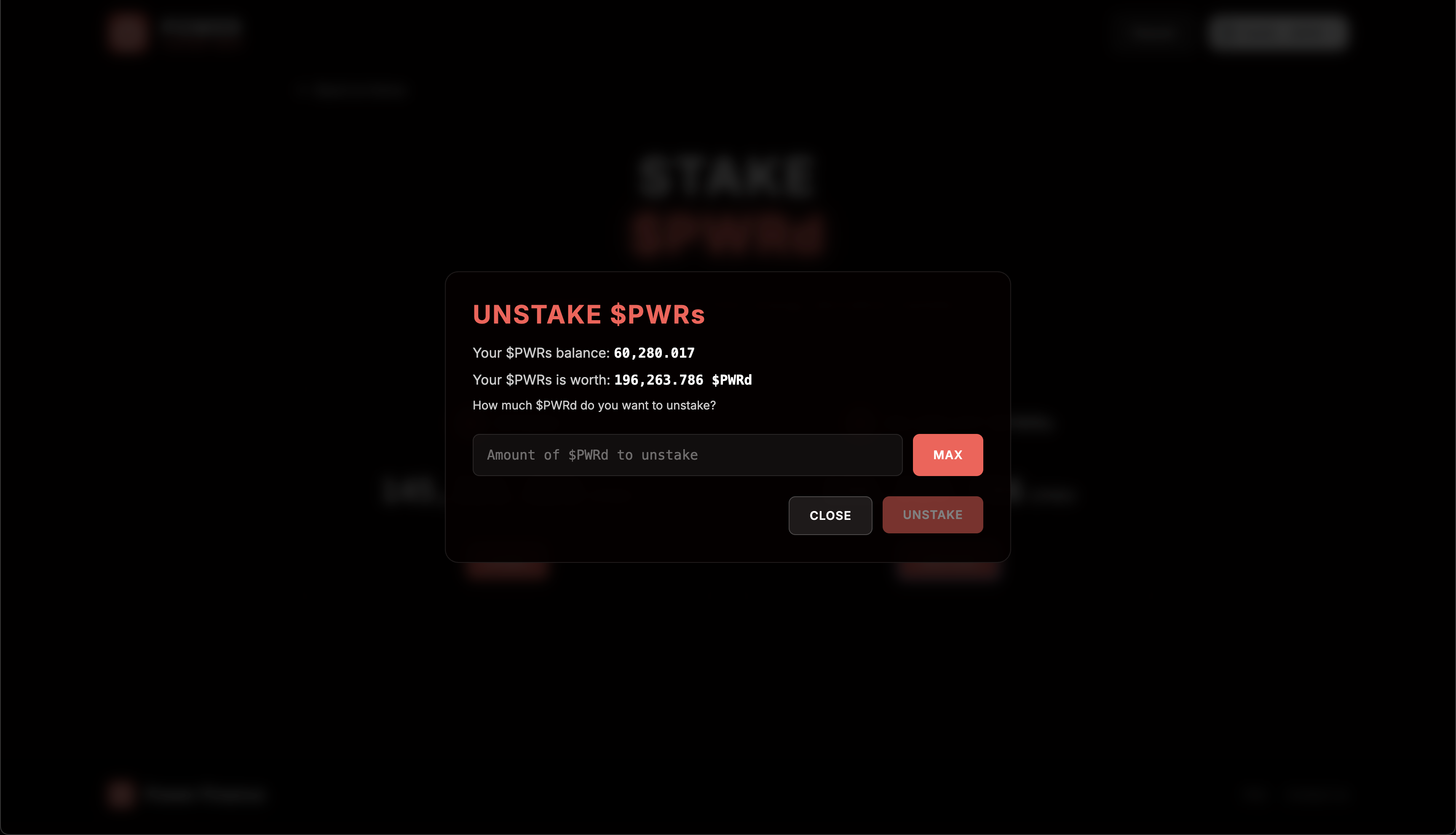 Stake Dialog